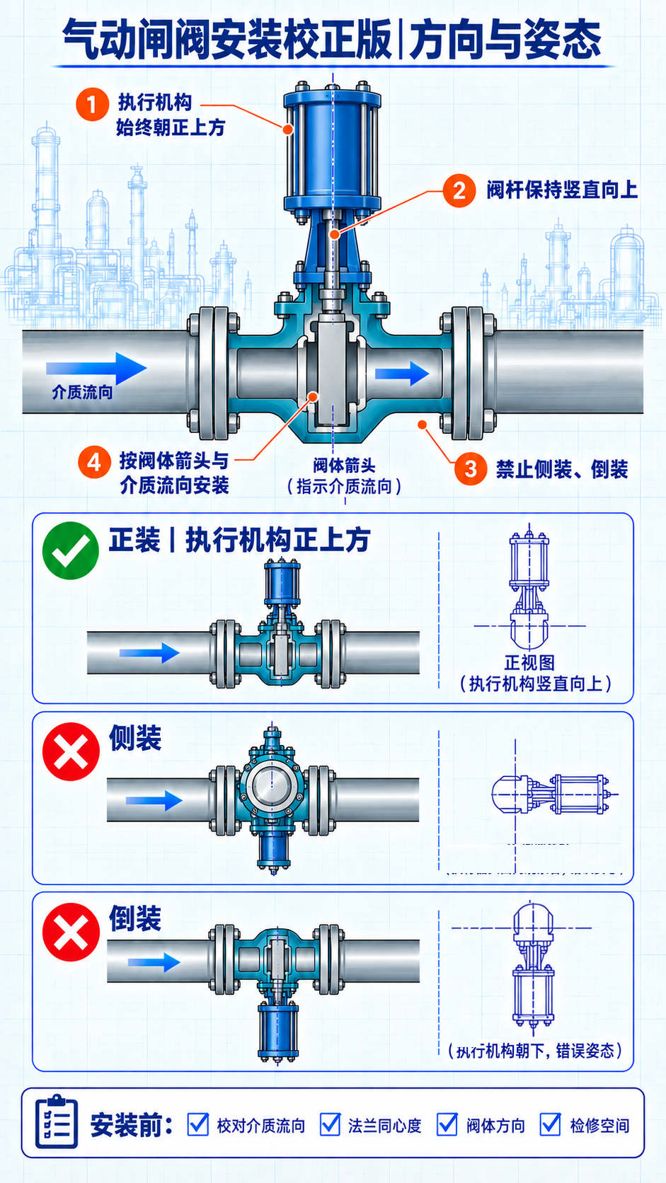 气动闸阀安装校正版_正确闸板_整体执行器